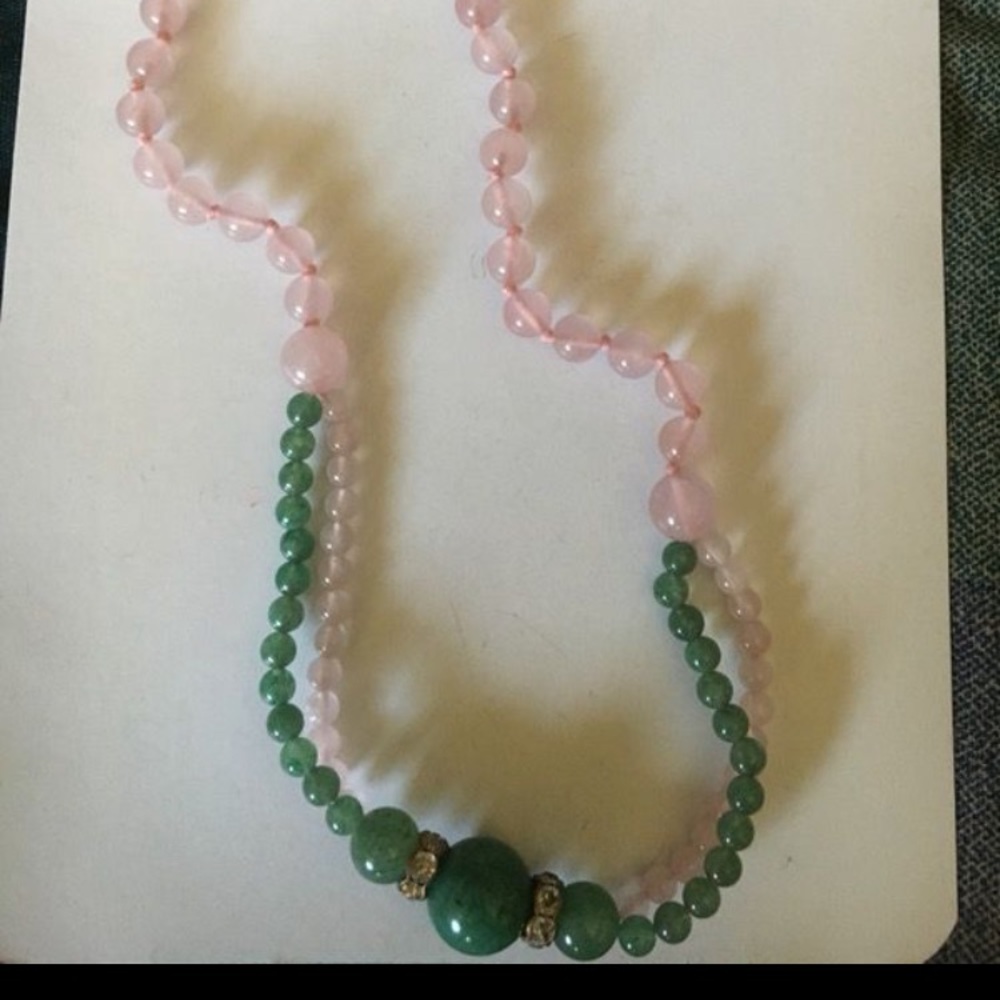 Pink and green bead necklace
